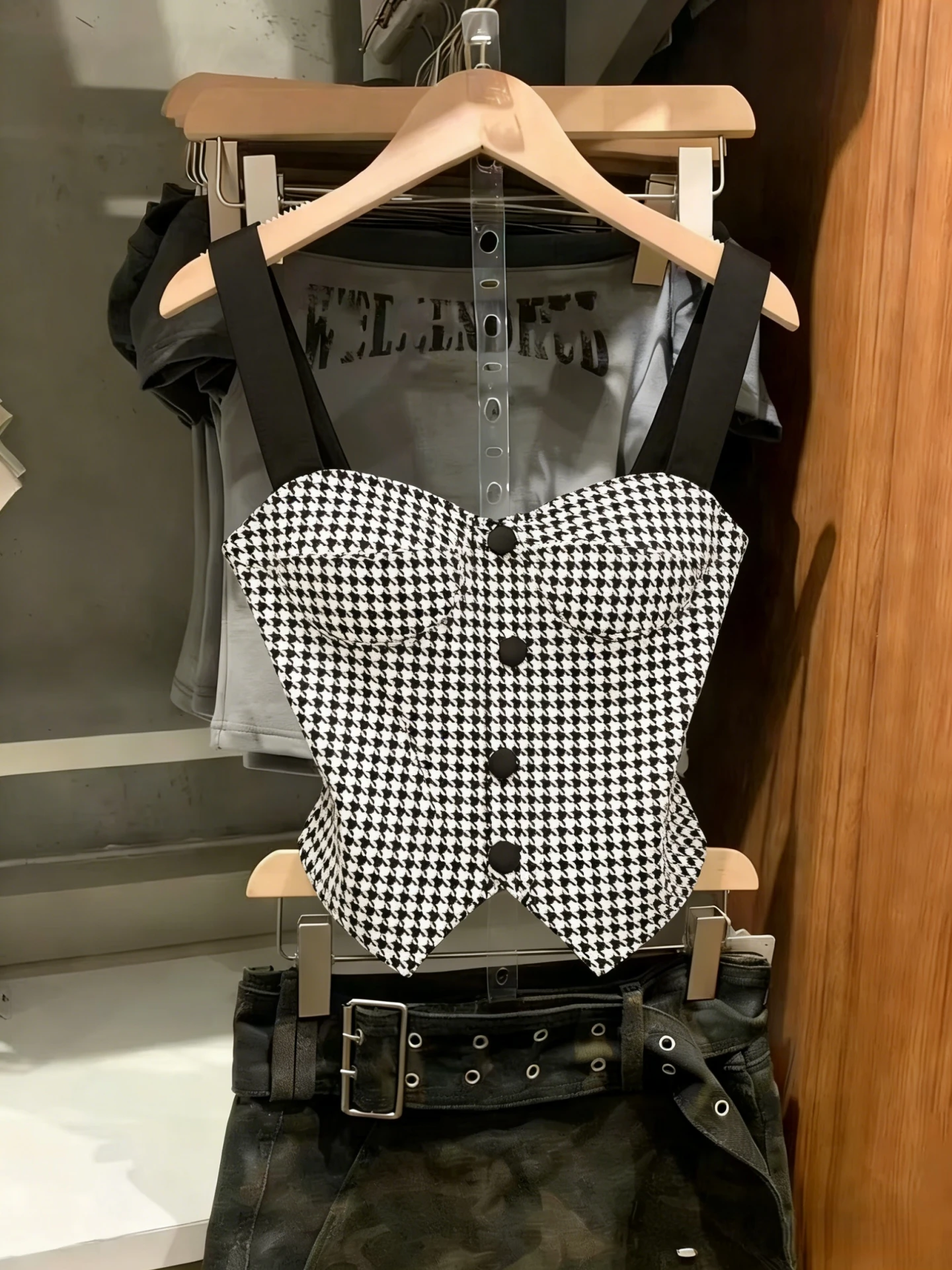 High-End Summer Women's Checkered  Vest Strapless Short Sleeveless Top Elegant Style Polyester Fiber Casual Wear