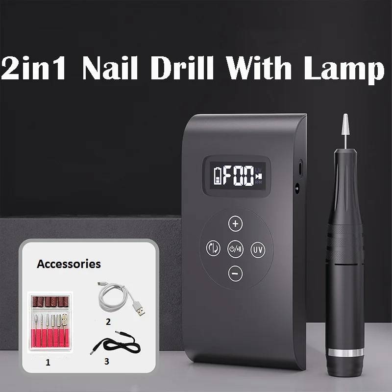 2022 New 2 In 1 Nail Dryer Rechargeable For 35000rpm Nail Polisher Portable Multi Function Nail Drill Machine UV Lamp