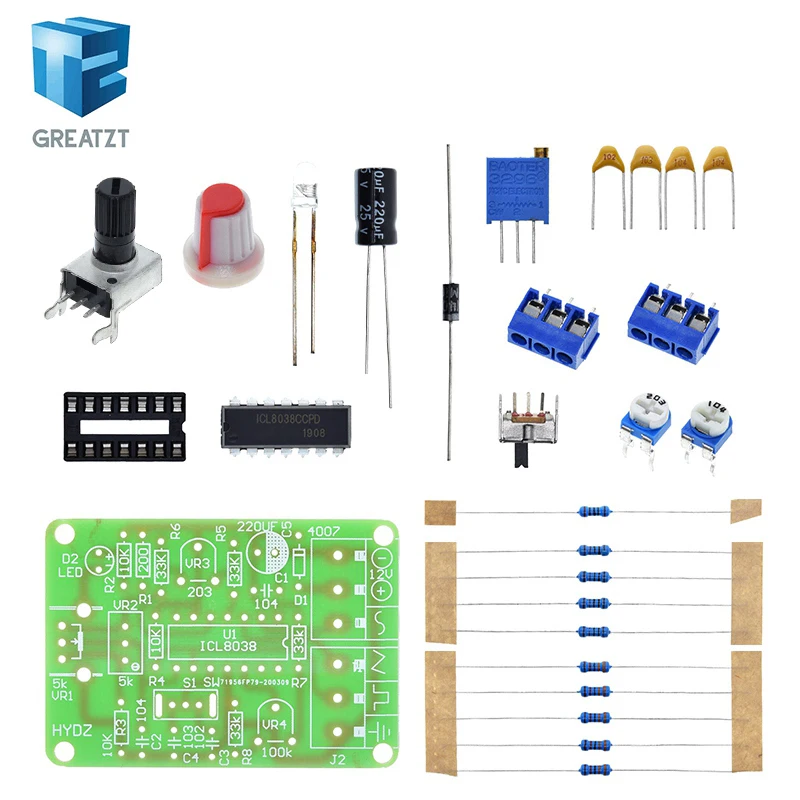 1Set ICL8038 Monolithic Function Signal Generator Module DIY Kit Sine Square Triangle Frequency Generator Capacitor Inductor