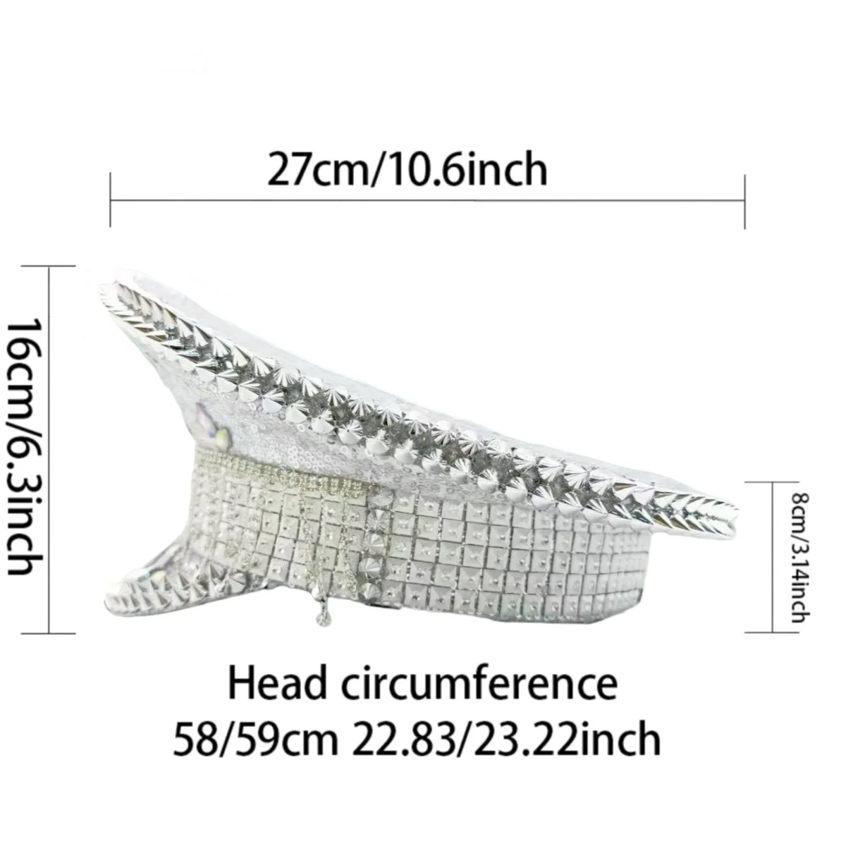 HongLuan Yellow Laser Leather Loop Captain Hat Rhinestone & Military Caps for Woman, Rave Festivals Accessories ＆ Party Cap Man