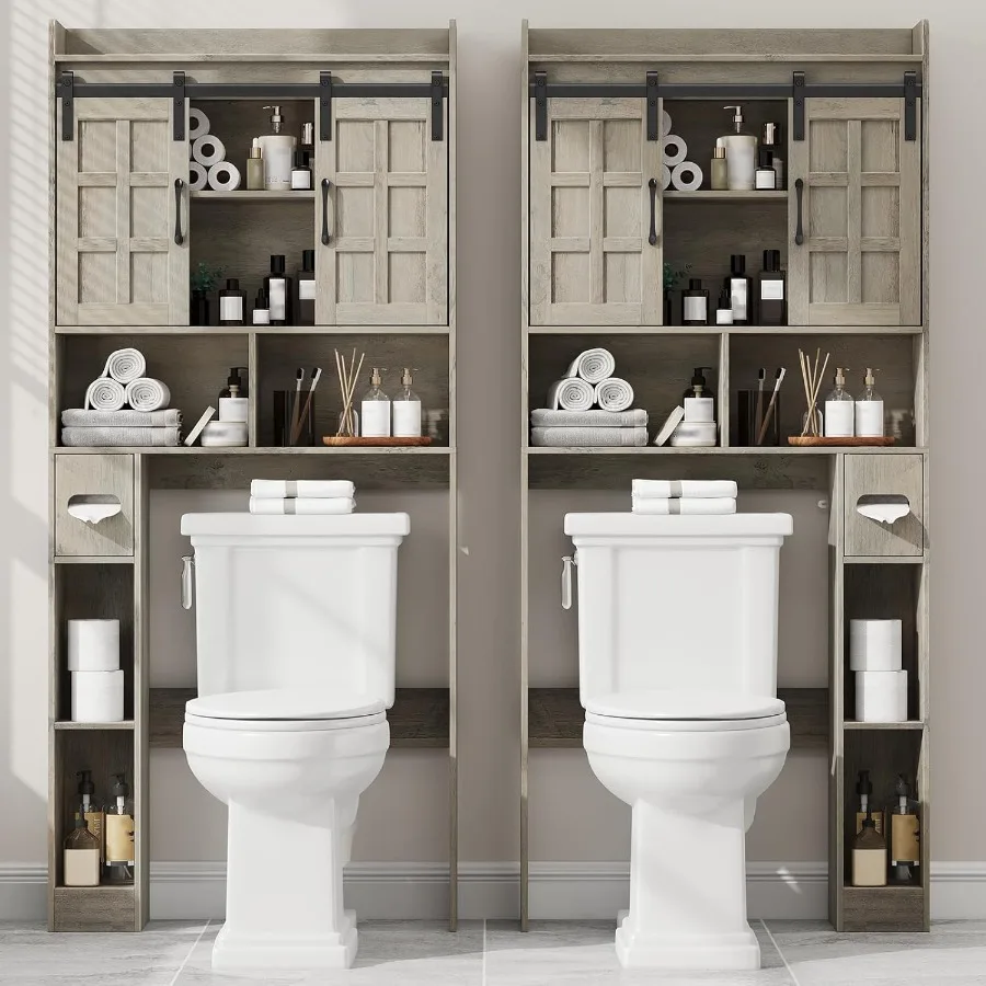 خزانة تخزين فوق المرحاض، خزانة تخزين المزرعة فوق المرحاض مع أبواب منزلقة، رف مرحاض موفر للمساحة للحمام