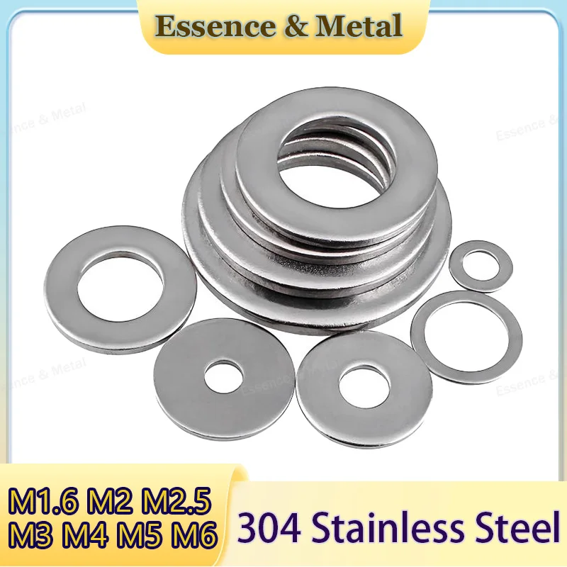 304 Stainless Steel Flat Washer M1.6 M2 M2.5 M3 M4 M5 M6 Enlarged Flat Washer Metal Gasket Thickness: 0.5mm-3mm O-Ring Fastener