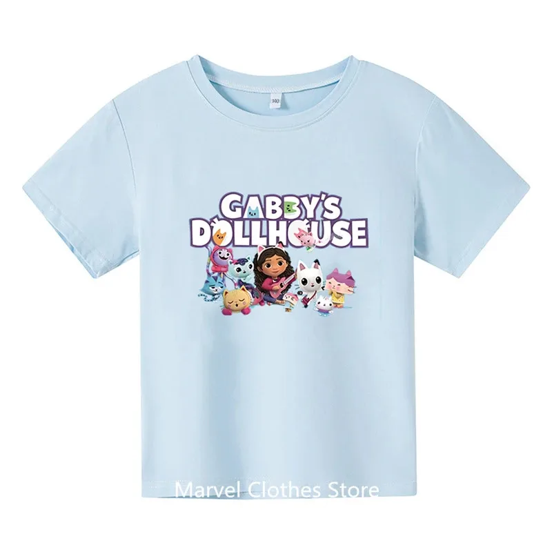 ملابس الفتيات لطيف Gabbys بيت الدمية الكرتون الاطفال مضحك تي شيرت طفل الفتيان تي شيرت الصيف قصيرة الأكمام الأطفال بلايز