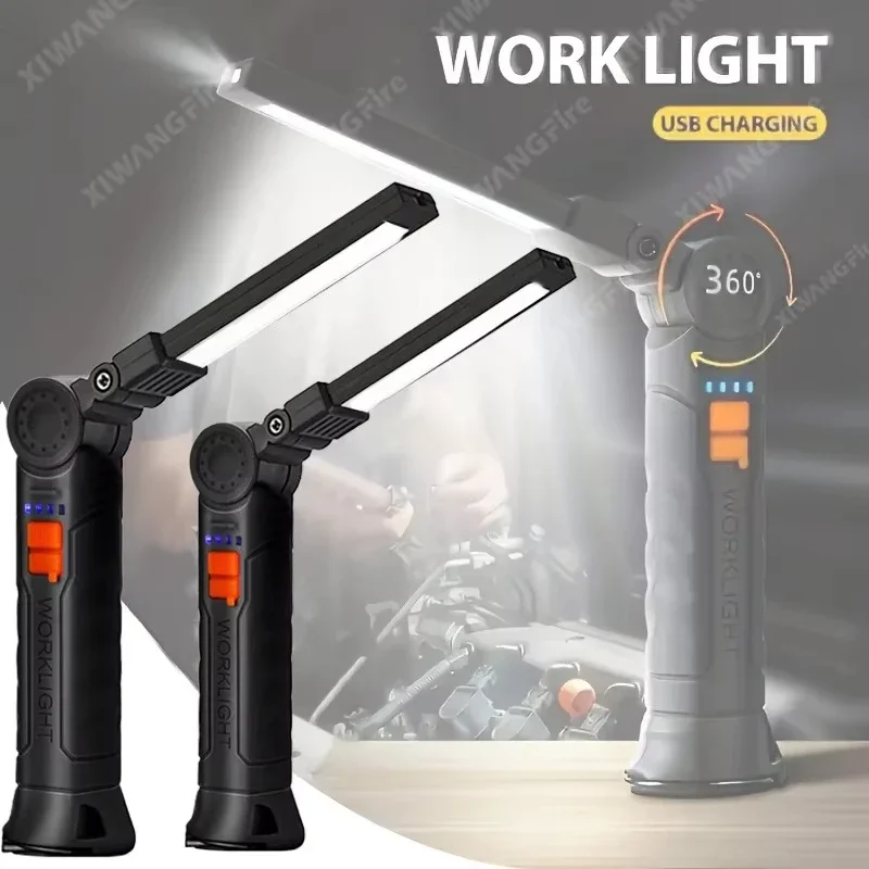Portable COB LED Flashlight USB Rechargeable Work Light Magnetic Lanterna Hanging Lamp with Built-in Battery Camping Torch