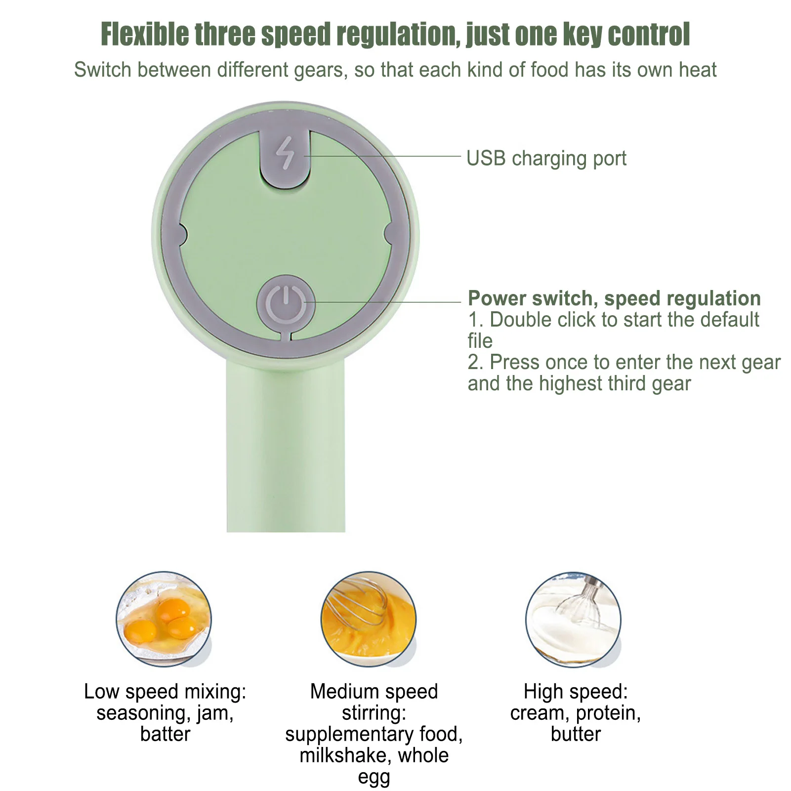 

Электрический беспроводной портативный 3-скоростной миксер и взбивалка для яиц, подходит для домашней кухни, выпечки, зеленый