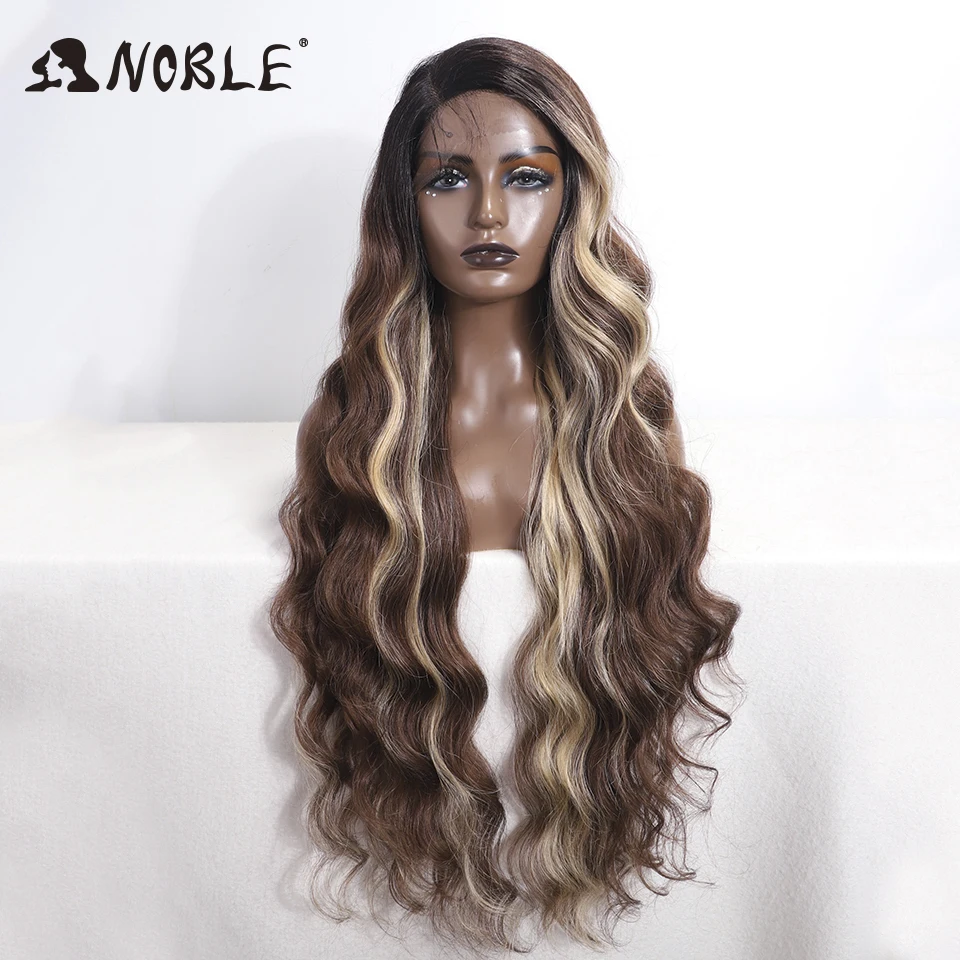 

Noble Synthetic Lace Front Wig Long Wavy 30" Body Wavy Long Part Lace Wig For Women Lace Front Wig Ombre Blonde Cosplay Wig