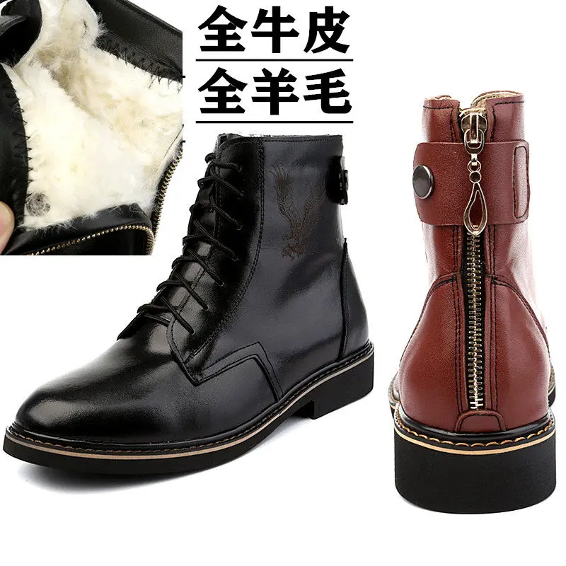 

Cowhide Genuine Leather Men's Riding Boots Side Zipper Mid-calf Handmade Retro Western Snow Boots Winter Formal Shoes