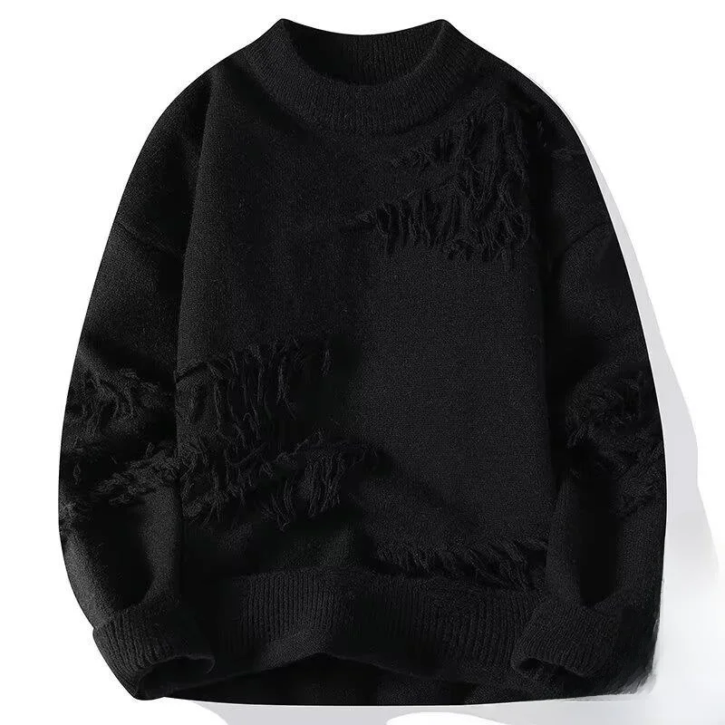 

Men's Long Sve Thiened Knitted Sweater Lazy Hole Design Casual Polyester Fiber round Ne Easy to Wear Spring Season