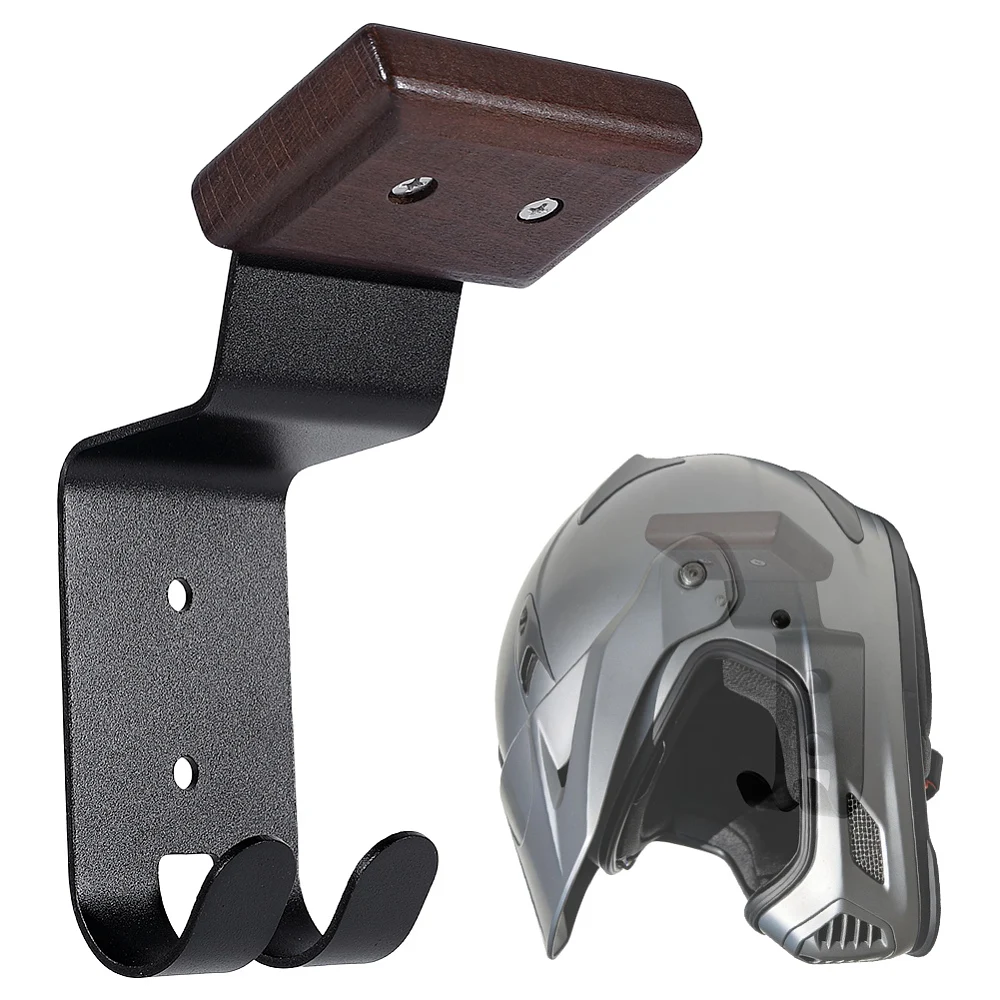 Black Motorcycle Helmet Holder Helmet Wall Mount Gear Rack Wooden Mounted Stand 5.5x2.8x3.6''for Skiing Gear Key Storage Display