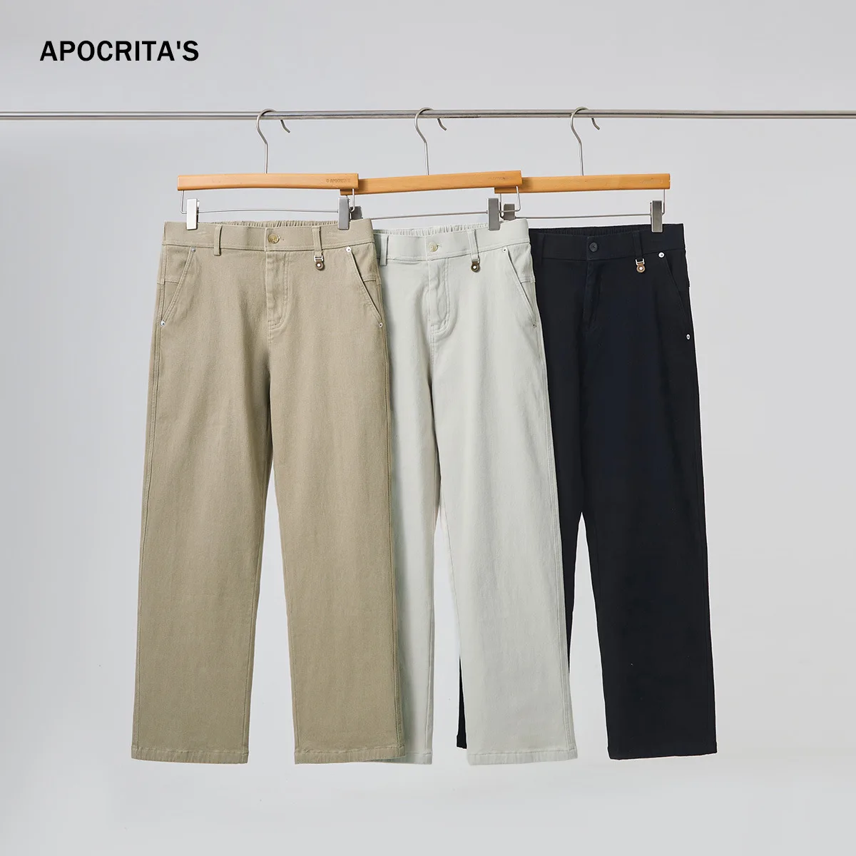 

Men's Casual Pants Autumn Winter Loose Straight Leg Elastic Waist Cotton Blend Versatile American Sle Youth Faion