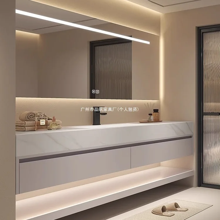 

Cream wind rock slab ceramic seamless integrated basin bathroom cabinet combination toilet washbasin washbasin Customizable