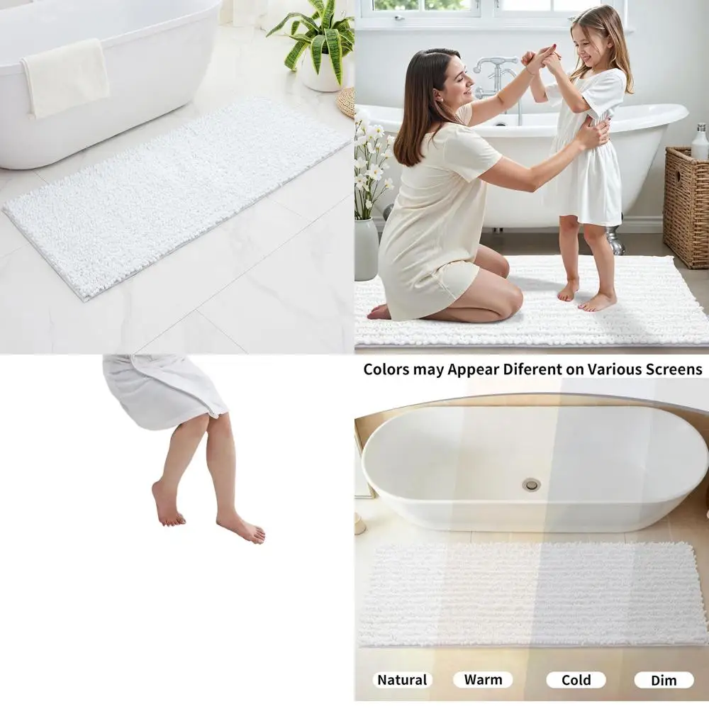 

Белый плюшевый коврик-дорожка для ванной 24x70 дюймов - Удлиненный впитывающий коврик с нескользящей основой для ванной комнаты и прачечной