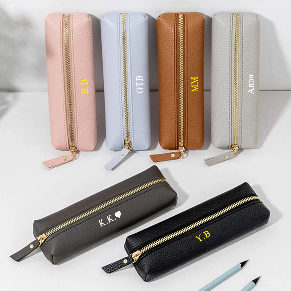 Custom Name Leather Makeup Pouch, Soft Portable Pen Bag Makeup Case, Multifunctional Storage & Travel Cosmetic Bag for Daily Use
