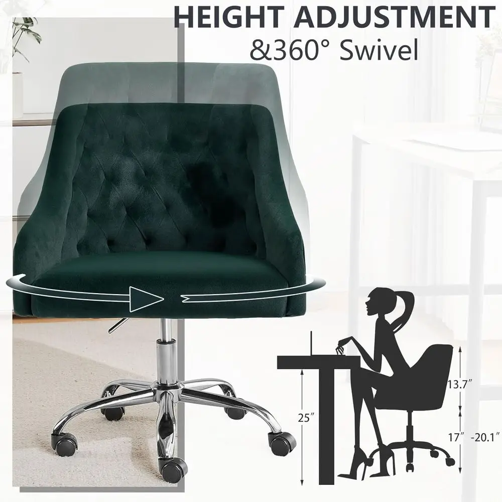 Luxurious Green Swivel Vanity Desk Chair with 360° Rotation and Adjustable Height for Chic Office Spaces