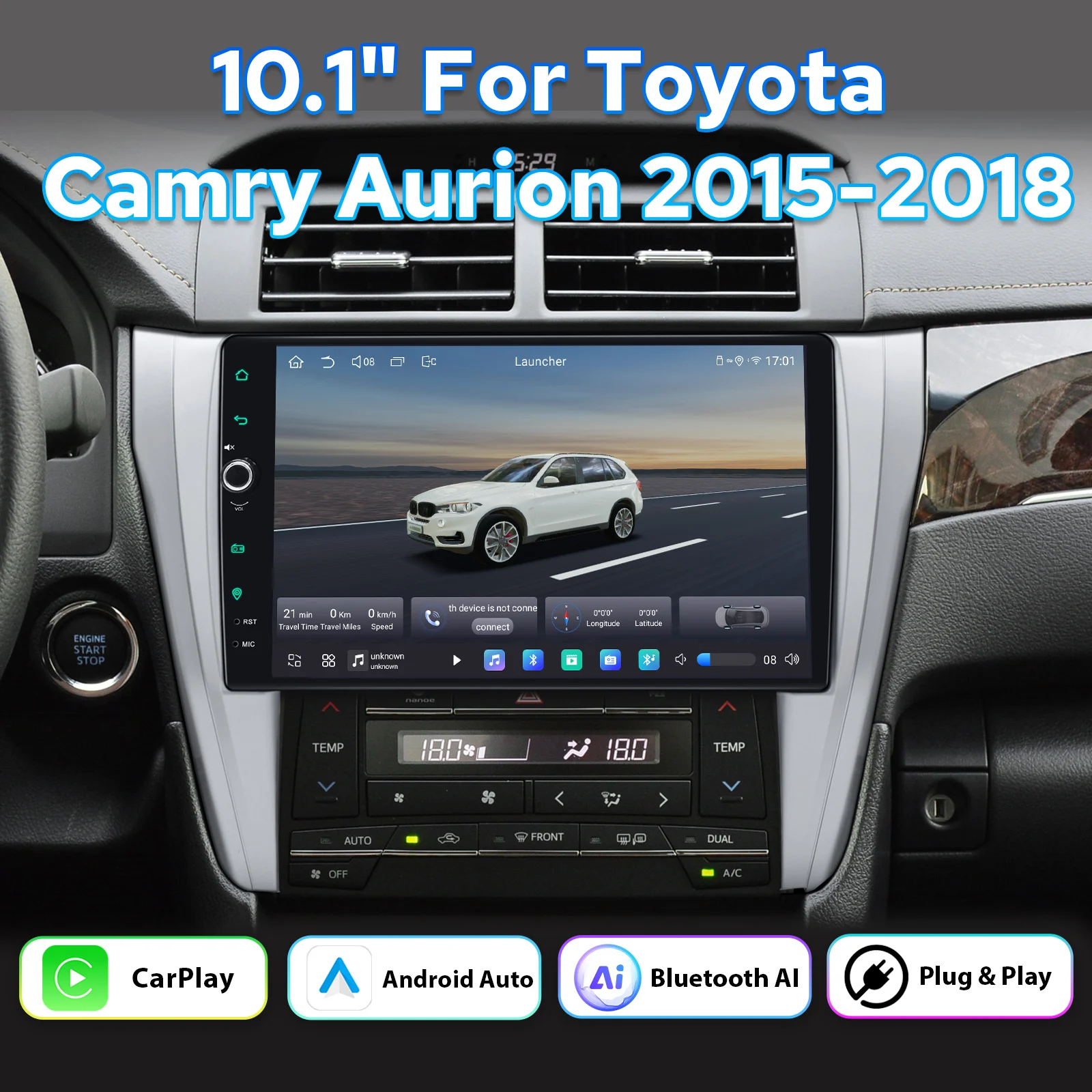 JOYING Android Car Stereo for Toyota Camry 2015 2016 2017 Aurion 2015-2018 Wireless CarPlay Android Auto GPS Radio Head Unit
