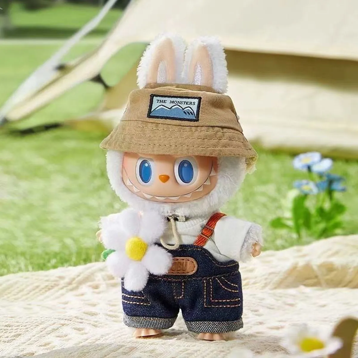 

(Без куклы) для куклы Labubu 17 см, весна-осень, брюки с дикими ремешками, декоративные аксессуары с подсолнухом, 3 шт. = шапка + рубашка + брюки