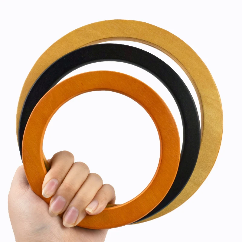 2Pcs Deepeel Round Wood Handle Wooden O Ring Bags Handles for Handbag Strap Purse Frame DIY Sewing Brackets Bag Accessories
