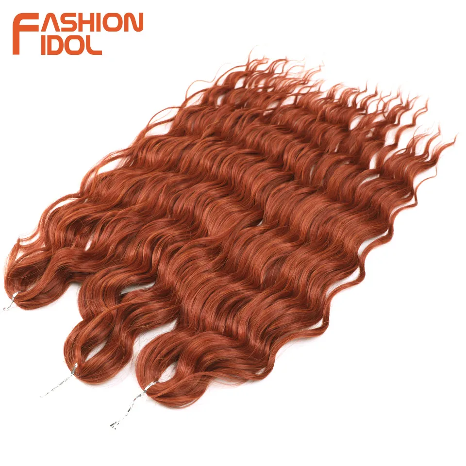 FASHION IDOL Oranje Twist Gehaakt Haar Synthetische Diepe Golf Vlechten Haarextensies 24 Inch Watergolfhaar Hittebestendige Vezel