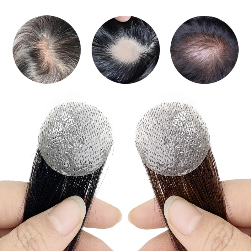 100% Human Hair Men's Circular Scar Patch Hairpiece Scar Toupee Invisible Seamless Ultra Thin Skin PU Suitable for Thinning Hair