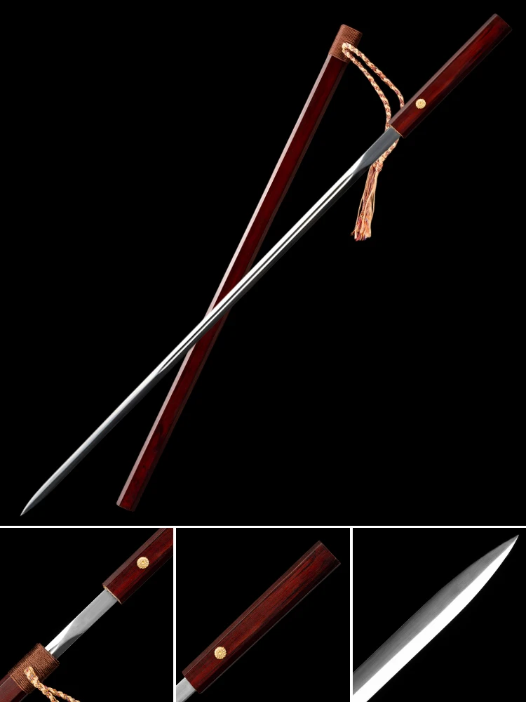 Espada Chinesa Shirasaya Rapier de 86cm, Lâmina de Aço 3Cr13MoV, Katana Artesanal Completa, Bainha de Madeira de Ébano, Decoração para Casa