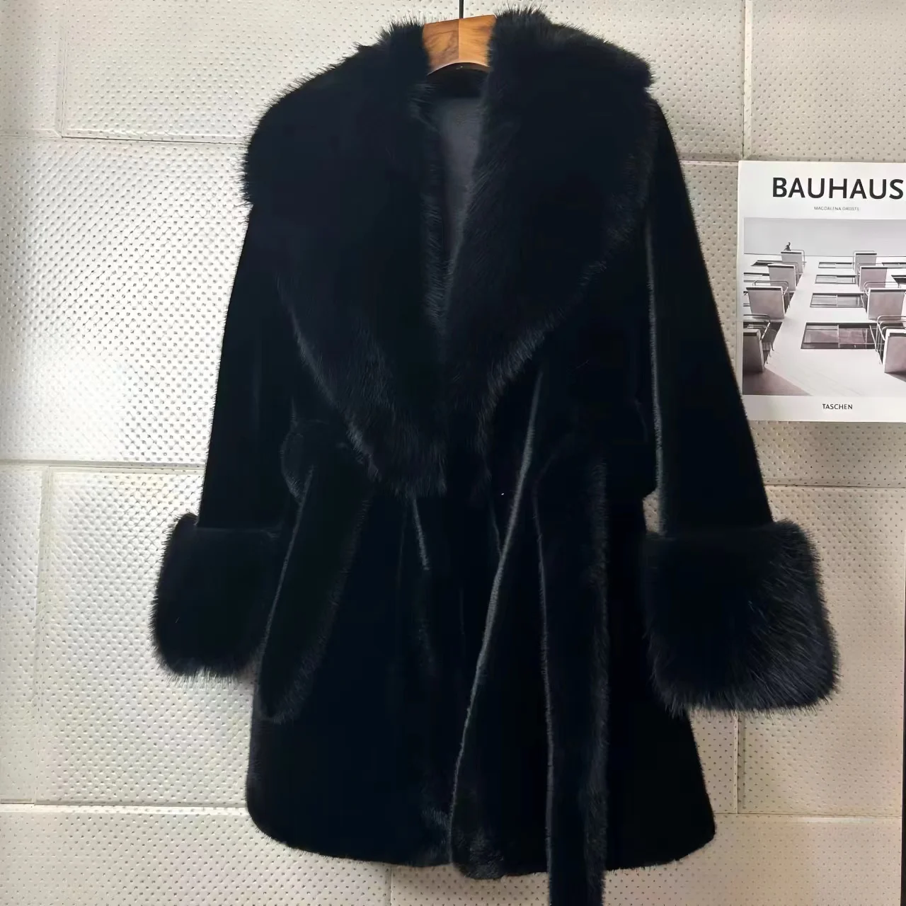 Faux Mink Fur Coats for Women, Single Breasted Jacket,Female Loose Thicken Warm Clothes,Adjustable Waist ,New, Winter, 2024