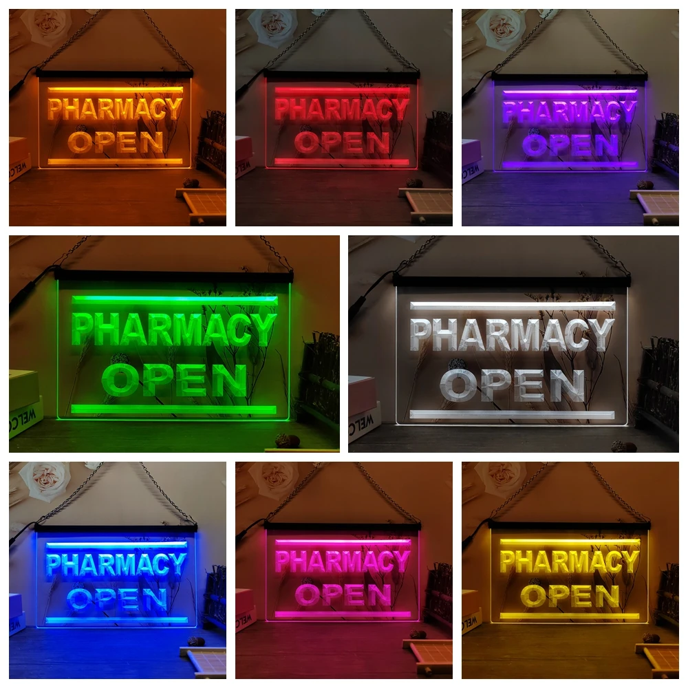 Pharmacy Drug Stores OPEN 3D Carving LED Neon Sign Wall Art for Home,Farmhouse,Room,Bedroom,Office Decor,Unique,Eye-catching