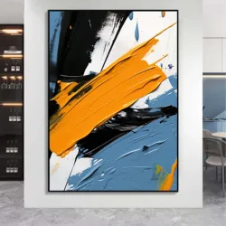 Abstract Canvas Acrylic Oil Painting Wall Art Mural Modern Creative Black White Gray Blue Brown Orange Green Golden Mountain