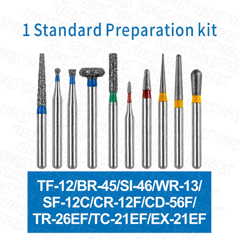 Dental Burs Set FG Diamond Burs Drills For High Speed handpiece Diamond Abrade Crown Cavity Preparation 10 pcs/box