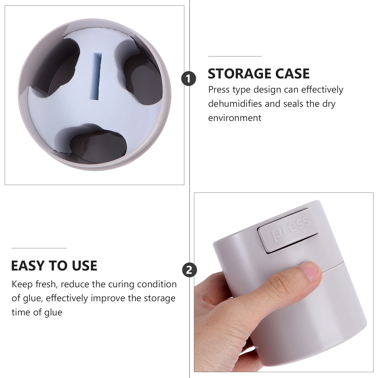 Caixa de armazenamento de cola para cílios, material durável, selo de imprensa, grande capacidade, portátil, recipiente de armazenamento de cílios, maquiagem cinza