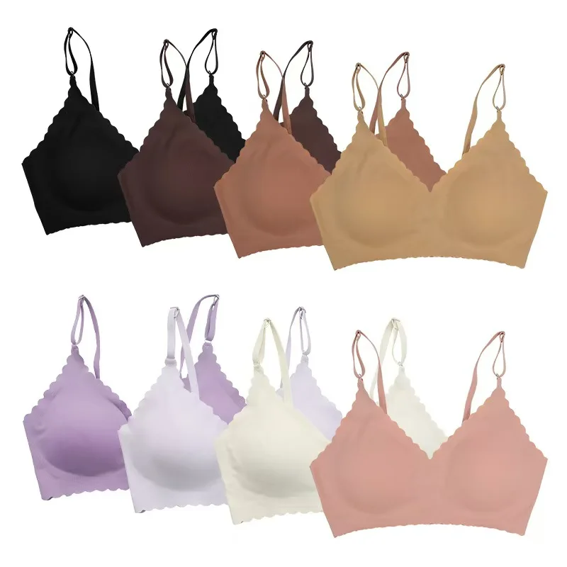 

2pcs Women Ice Silk seamless Bra Female Wave Underwear Lady Sexy No Steel Ring Fitness Run Vest Yoga Sport Comfortable Tank Tops