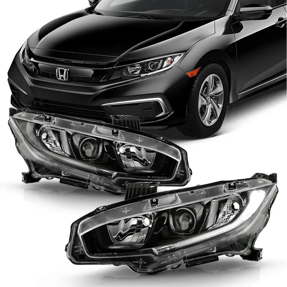 

- For [Halogen Model] 2016-2021 Honda Civic Black Housing Projector Headlights Headlamps Assembly Pair Left+Right