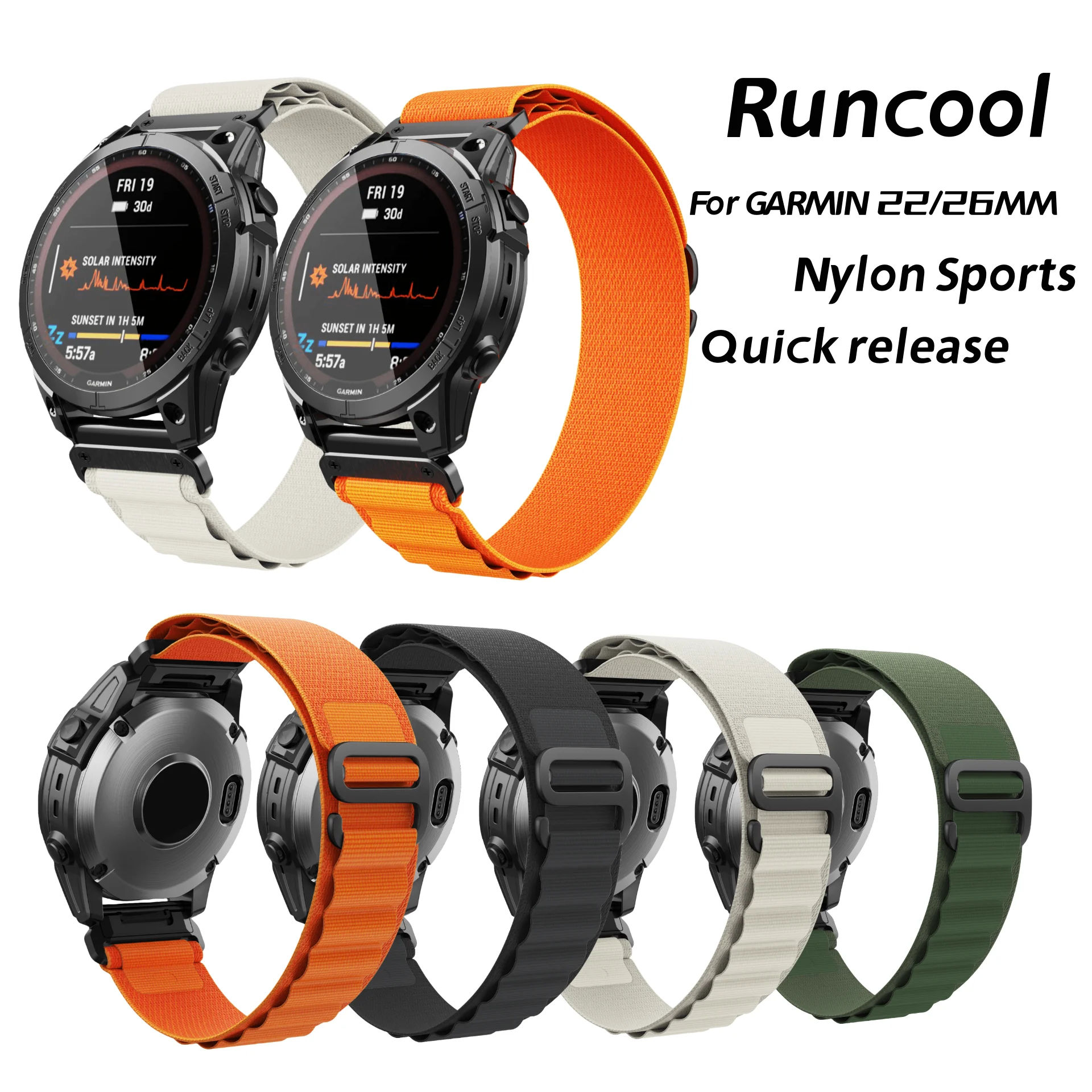 

Runcool 22 26mm Nylon Quick Release Strap Wristband For Garmin Fenix5/5Plus/6/6Pro/7/Instinct/955 Watch Band Fenix5X 6X Bracelet