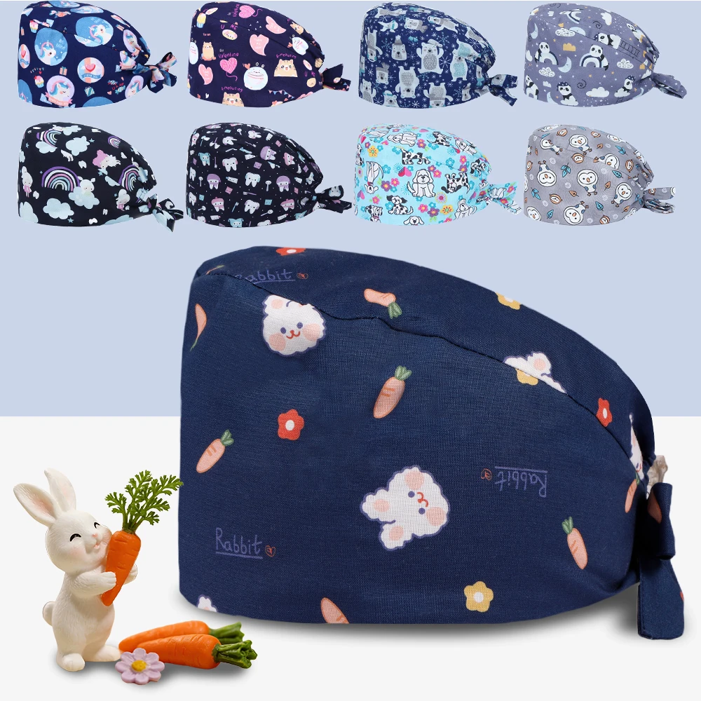 Cappelli per scrub con capelli corti modello coniglio per donna Uomo Berretti da allattamento in cotone Berretto traspirante regolabile Abbigliamento da lavoro per infermiere M1176