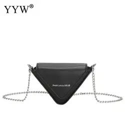 Solid Mini Color Triangle PU Leather Clutch Purse Chain Shoulder Bag for Women 2023 Female Designer Luxury Crossbody Bag