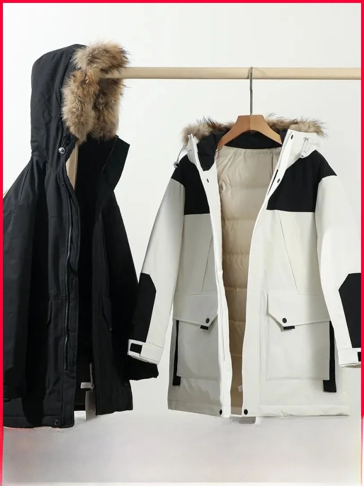 

Men's Mid-Length down Jaet Hooded Real Fur Collar 90 Du down Pred Glue Winter New Arrival Casual Sle Warmth