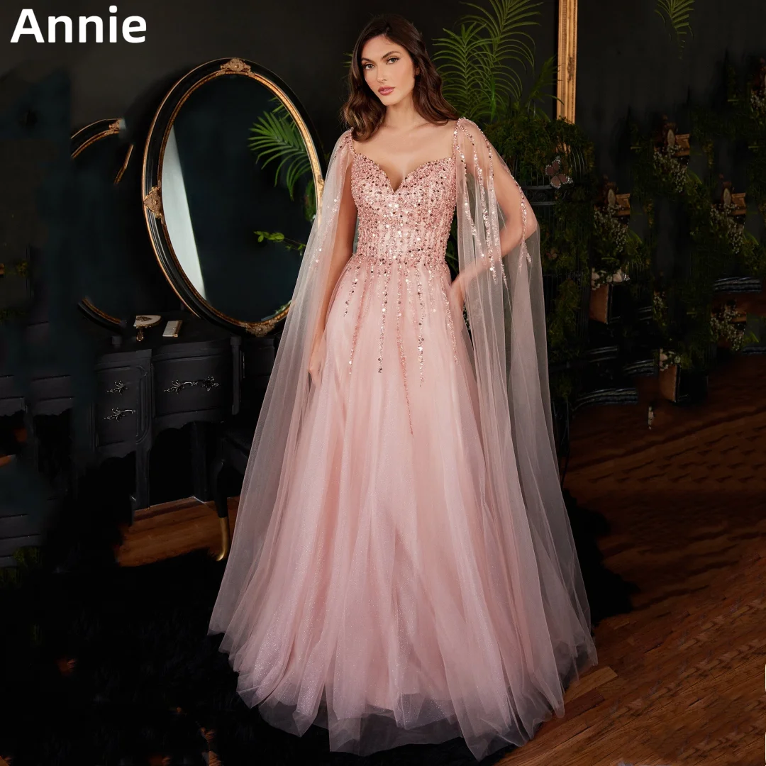 Annie Pink Prom Dresses Luxury Sequin Ladies Evening Dresses A-shaped Wedding Formal Occasions Dresses Vestidos De Noche2024