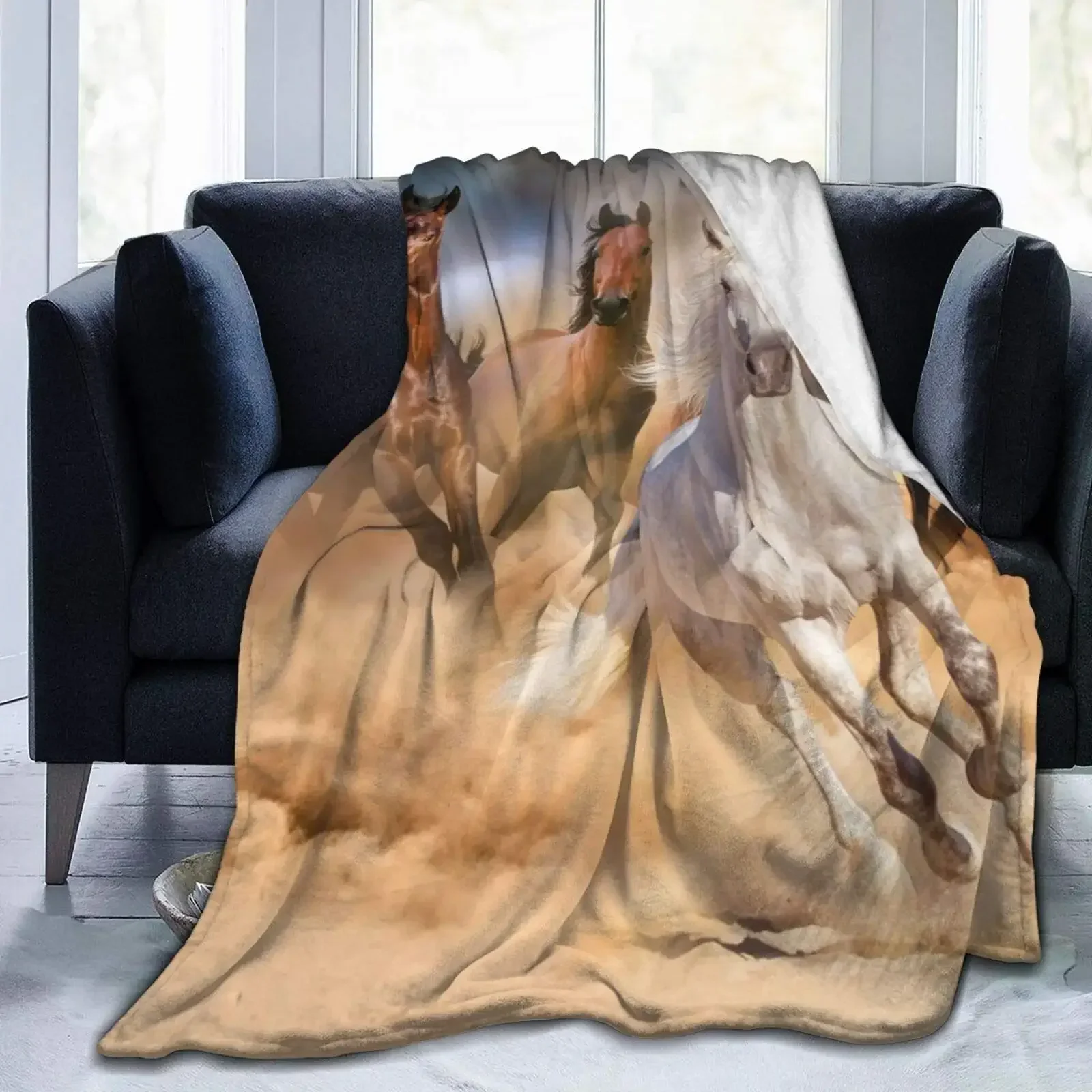 

Horse Printed Throw Blanket Ponies Animal Blanket for Boys Girls Soft Lightweight Flannel Blanket for Bed Couch Sofa All Season