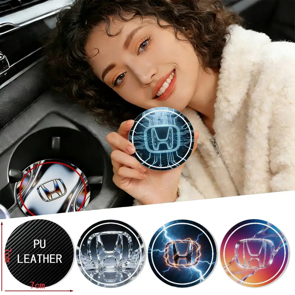

2pcs For HONDA Universal Square 7x7cm PU Leather Car Cup Mat Anti-dust Auto Cup Holder Pad