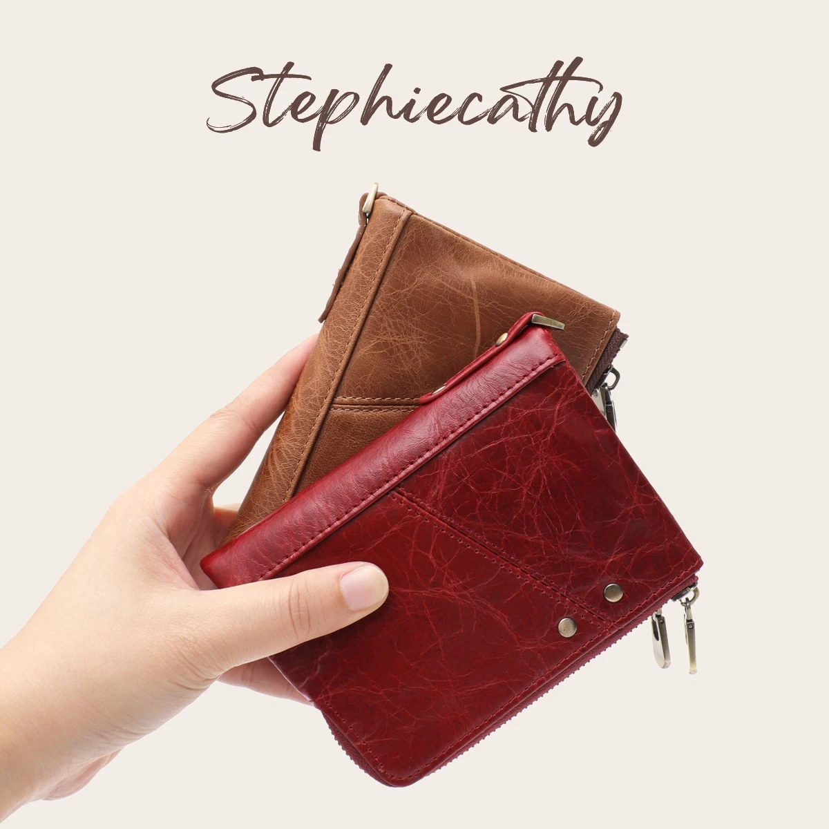 SC Luxury Retro Oil Waxed Leather Bifold Short Wallet RFID Functional Multi Pockets Card Holders Cash Slots Coin Purse Portable