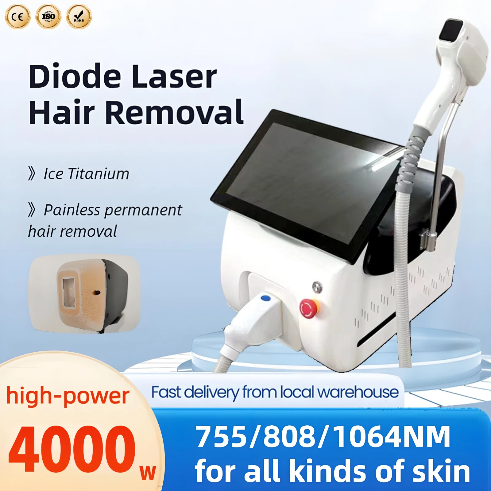

2025 New Laser Hair Removal machine Remove Hair 755 808 1064nm Ice Titanium Laser Epilator Diode Hair Removal Fast Treatment