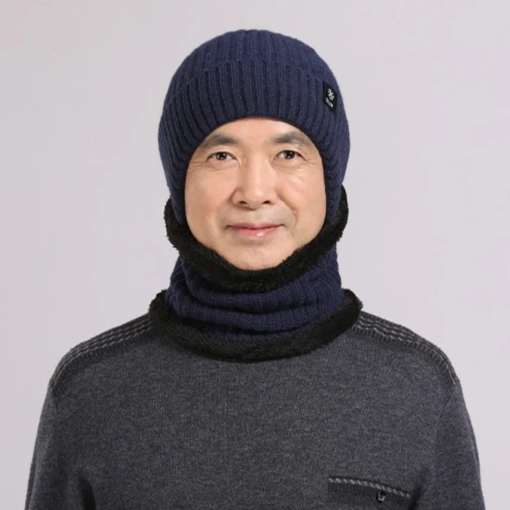 Simple Thick Hat Scarf Set Neck Warm Knitted Beanie Hat Keep Warm Solid Color Ear Protection Hat Winter