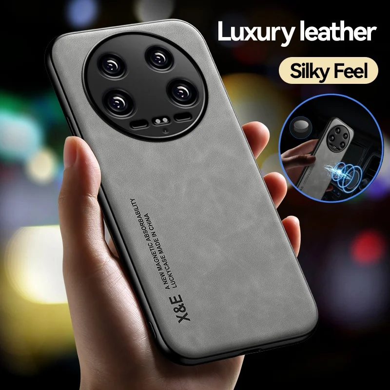 For Xiaomi 14 Ultra Case Xiaomi Mi 14 Ultra Capas Leather Silicone Protect Funda Xiaomi14 Mi 14 Ultra Car Magnetic Holder Cover