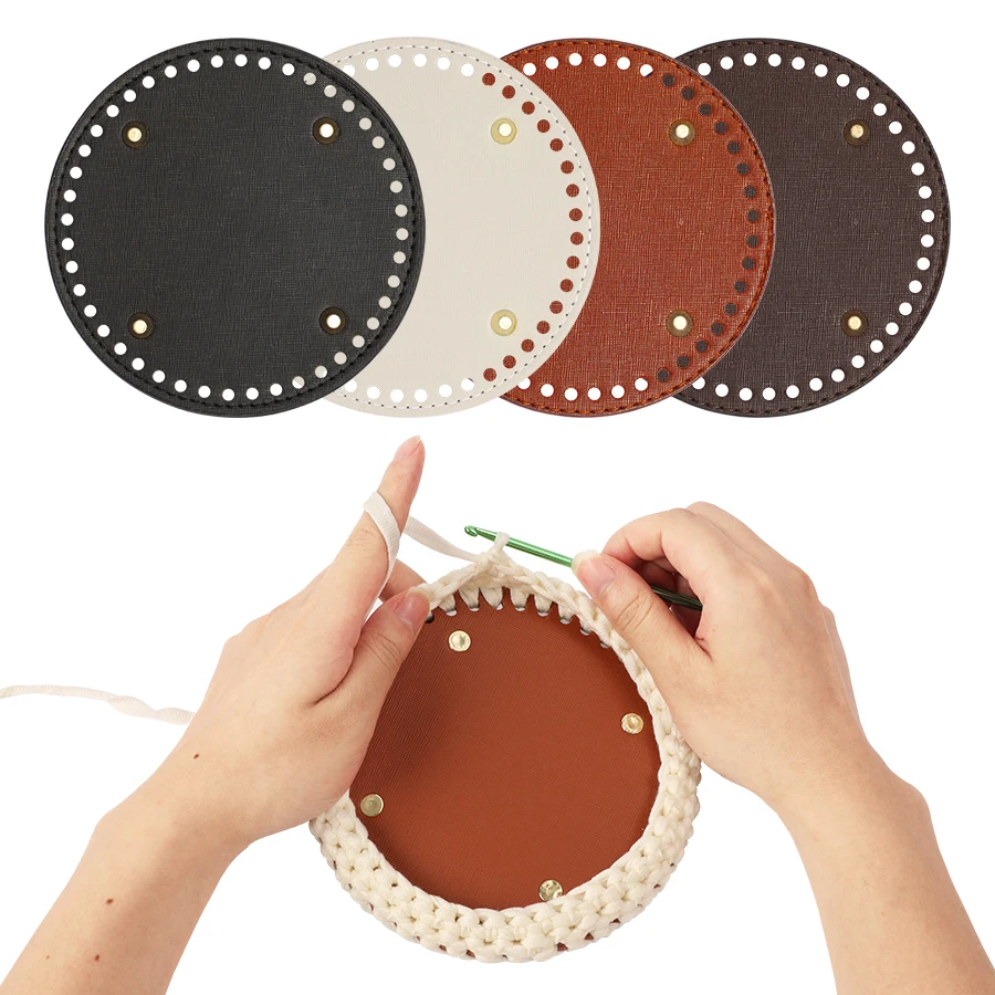 قاع مستدير للكيس المحبوك ، مصنوع من جلد البولي يوريثين ، قاعدة يدوية الصنع مع فتحات ، إكسسوارات الكروشيه ، 15 × 15 سم