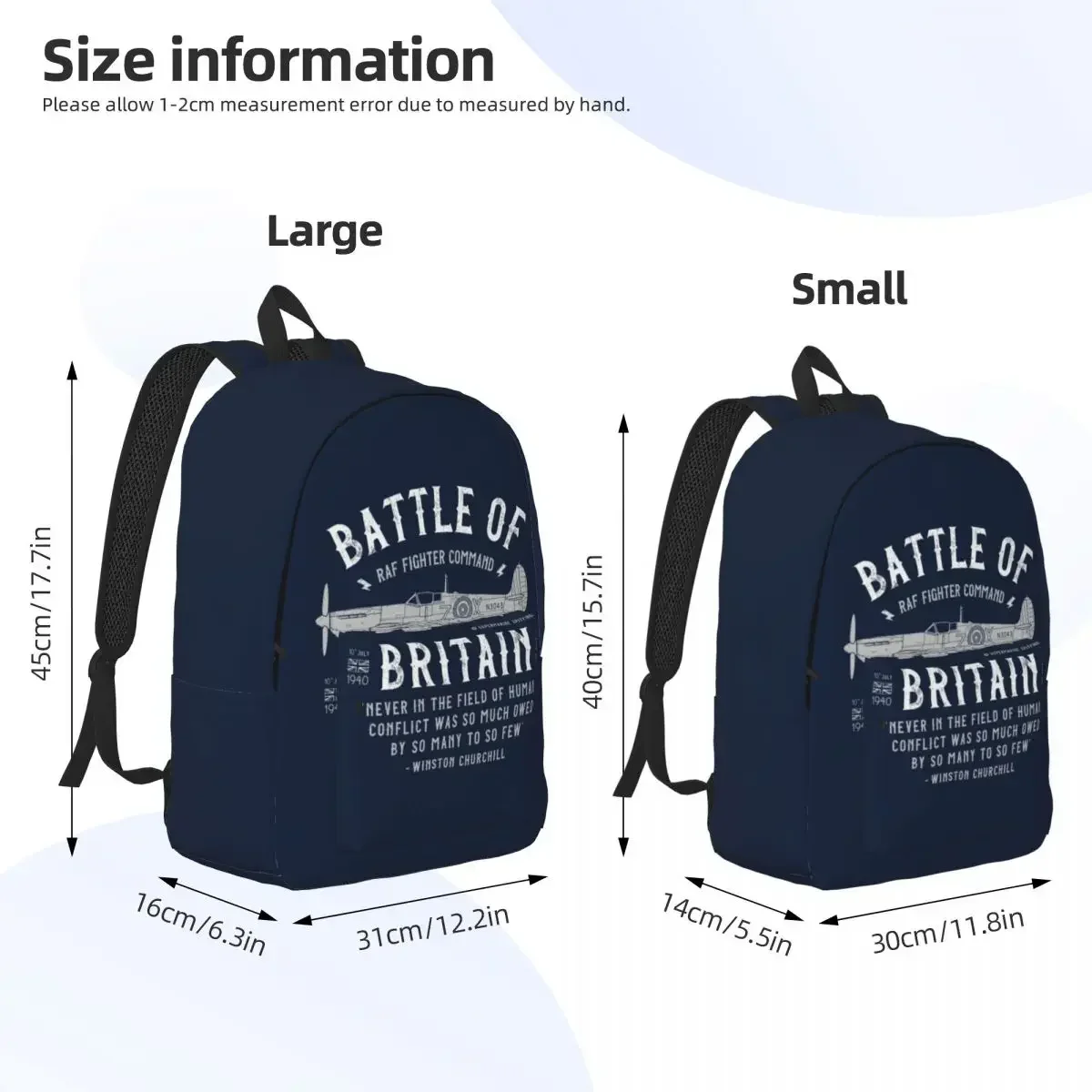 Battle Of Britain Canvas Backpack Supermarine Spitfire Fighter Pilot Aircraft College