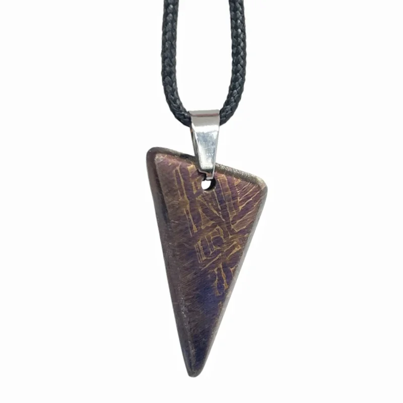 Muonionalusta Meteorite Sharp Triangle Pendant Blued Etched Widmanstatten Pattern Nickel‑Iron Meteorite Necklace Jewelry LK499