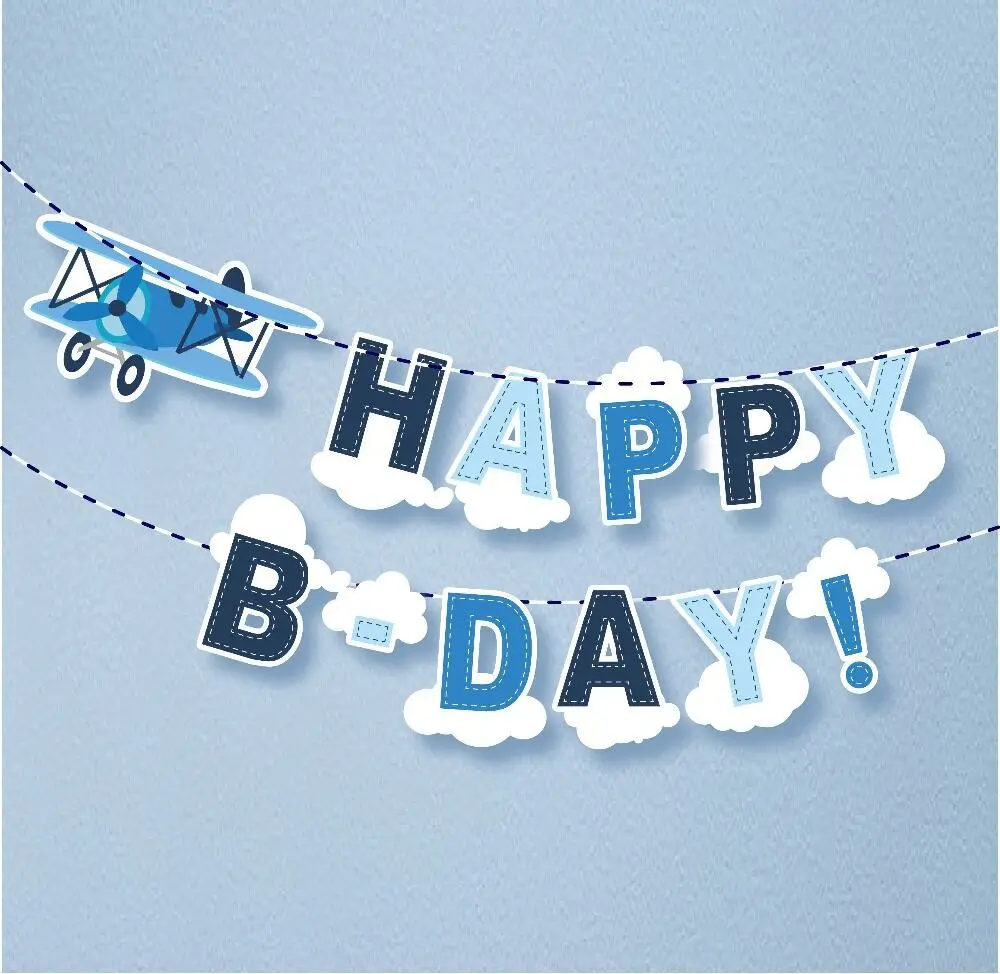 Flugzeug-Party-Dekorationen, Happy B-Day, Papierstrohhalme, Kuchenaufsatz für Kinder, Jungen, Flugzeug-Thema, Geburtstag, Babyparty, Dekorationszubehör – Detail 2