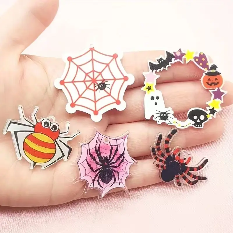 10 piezas de colgantes de araña acrílicos para Halloween, accesorios para hacer joyas, pendientes, collares y llaveros.