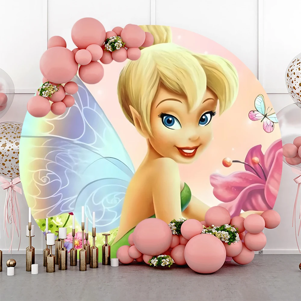 

Tinker Bell Fairy Round Backdrop Background For Photography Baby Shower Birthday Decorations Party Props Photoshoot Photozone