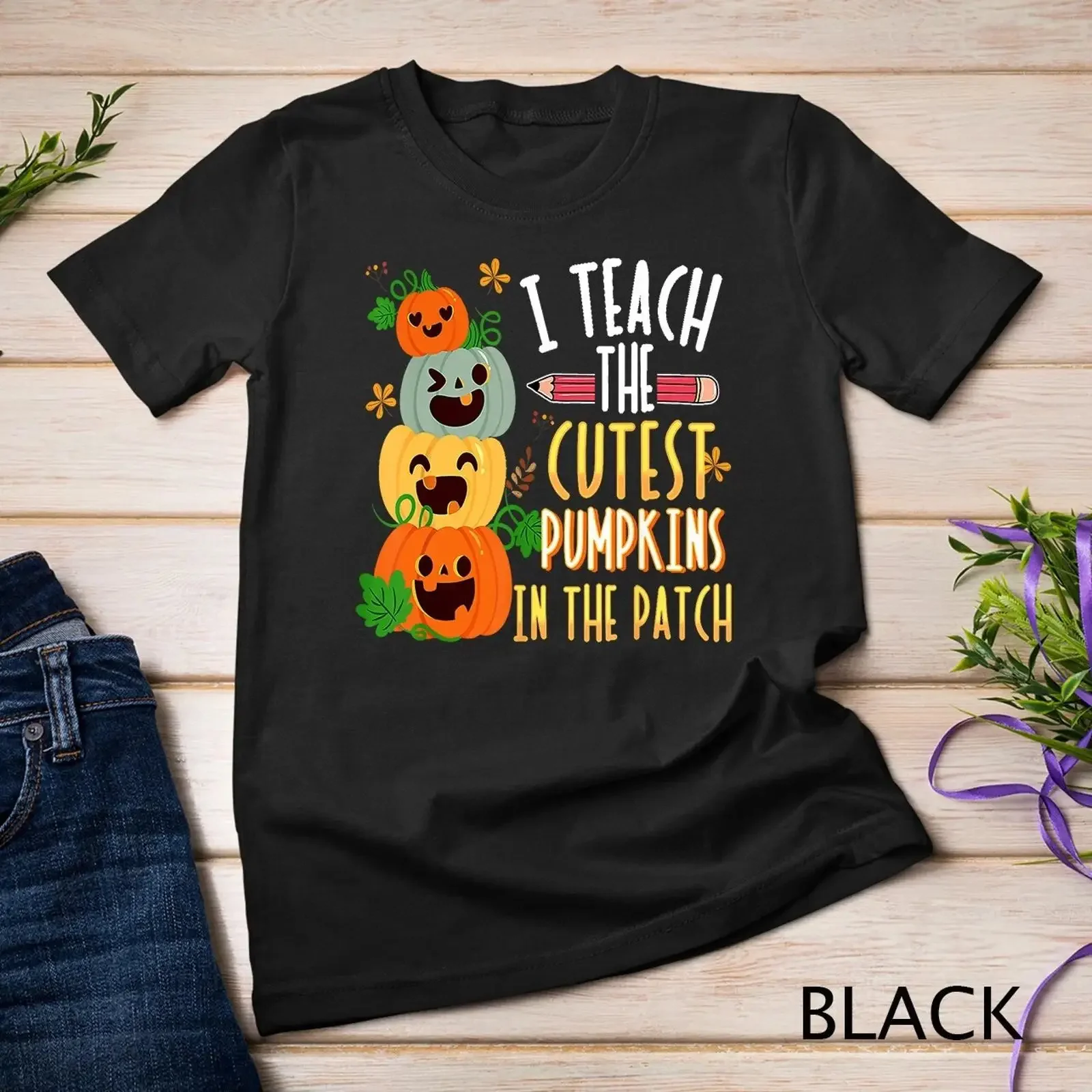 I Teach The Cutest Pumpkins In Patch Halloween Teacher T Shirt vintage Washed Unisex Slightly Casual Stretched Stylish