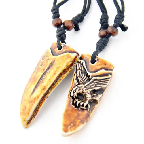 Vintage-Halskette mit geschnitztem Adler aus Kunstharz, verstellbares schwarzes Seil-Amulett für Männer und Frauen, Schmuckgeschenk